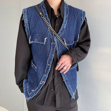 Load image into Gallery viewer, Raw Edge Multi-pocket Trim Denim Vest
