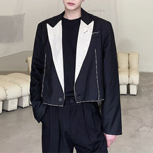 Load image into Gallery viewer, Linen Contrast Collar Cropped Blazer
