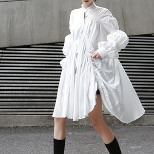 Ruched Balloon Sleeve Shirt Dress