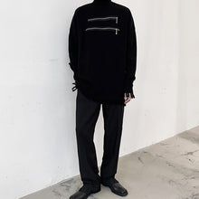 Load image into Gallery viewer, Dark Fringe Zipper Trim Turtleneck Sweater
