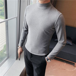 Half Turtleneck Slim Striped Long Sleeve Top