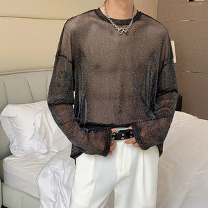 Glitter Sheer Mesh Long Sleeve T-Shirt