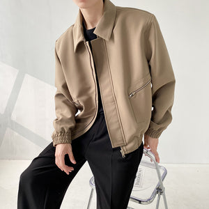 Solid Lapel Padded Shoulder Loose Jacket