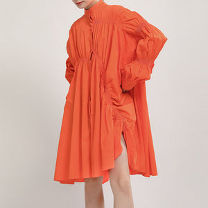 Ruched Balloon Sleeve Shirt Dress