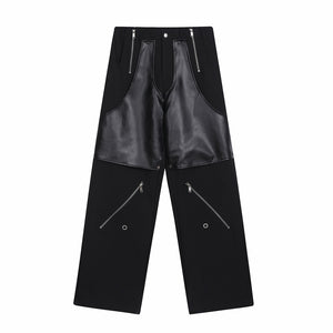 Metal Buckle Zipper Stitching PU Leather Pants