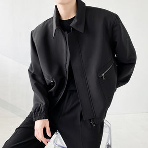 Solid Lapel Padded Shoulder Loose Jacket