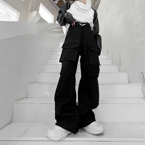 Multi-pocket Ruched Wide-Leg Track Pants