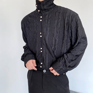 French Vintage Pleated Shoulder Pad Shirt