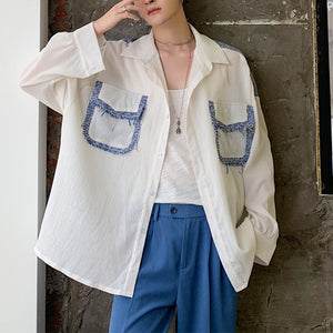 Thin Large Pocket Color Block Shirt