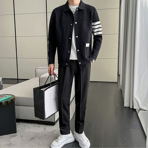 Four Bar Slim Lapel Knit Cardigan Jacket