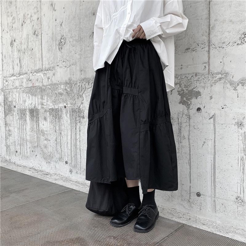 Asymmetric Elastic Waist A-Line Skirt