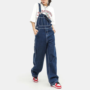 Retro Distressed Loose Overalls