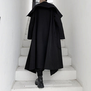 Large Lapel Drawstring Waist Long Coat