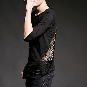 Slim Fit Fringe Cutout Half Sleeve T-Shirt