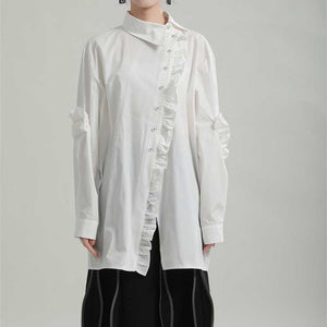 Asymmetric Collar Ruffles Mid Length Shirts