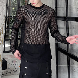 Sheer Mesh Crew Neck Long Sleeve T-Shirt