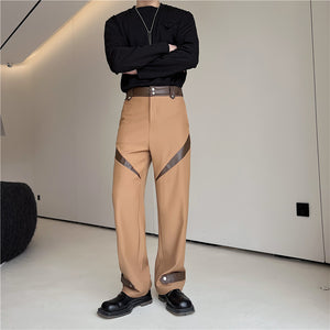 Paneled Contrast Casual Straight Pants