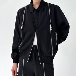 Black Multi-zip Lapel Jacket