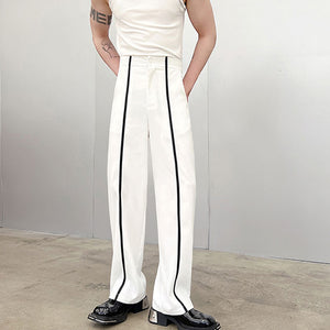 Black White Webbing Contrast Pants