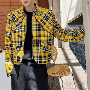 Yellow Plaid Casual Short Jacket