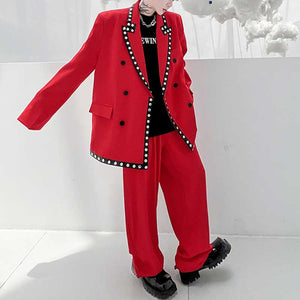 Polka Dot Casual Blazer And Pants Suits