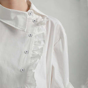 Asymmetric Collar Ruffles Mid Length Shirts