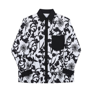 Black and White Floral Lapel Shirt