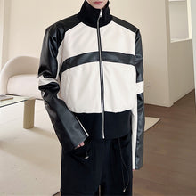 Load image into Gallery viewer, Black and White Stitching PU Leather Short Jacket
