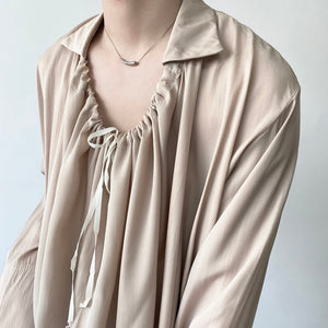 Drawstring Lapel Long Sleeve Loose Shirt