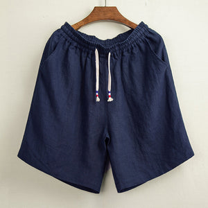 Cotton Linen Solid Casual Shorts