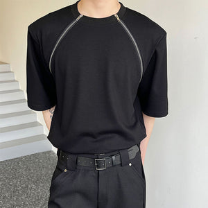 Zipper Shoulder Pad T-shirt