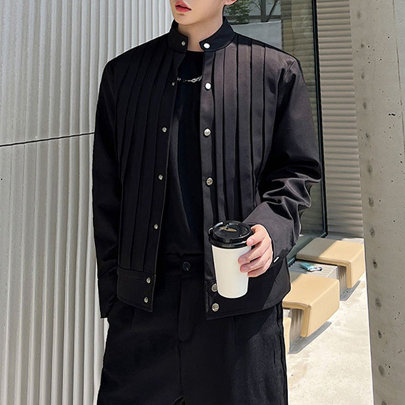 Pleated Stand Collar Jacket