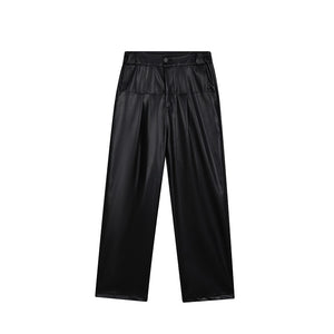 Solid Color Straight Loose PU Leather Pants