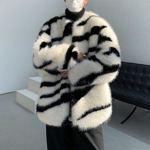 Zebra Print Plush Thick Coat