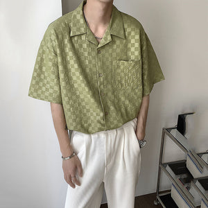 Checkerboard Lapel Short Sleeve Shirt