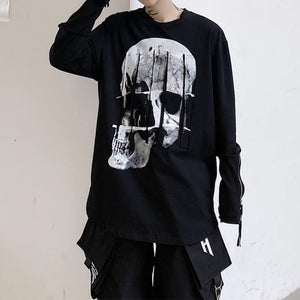 Dark Skull Print Slim Fit Long Sleeve Top