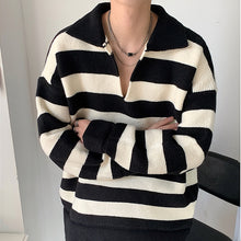 Load image into Gallery viewer, Black and White Contrasting Stripe V-Neck Sweater
