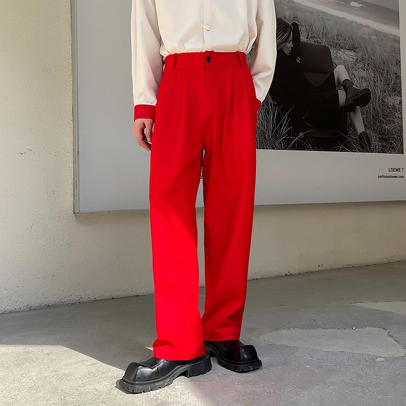 Red Straight Wide Leg Trousers