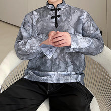 Load image into Gallery viewer, Ink Pattern Stand Collar Buckle Long Sleeve Shirt
