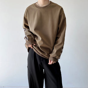 Jacquard Contrast Crew Neck Long Sleeves Sweatshirt