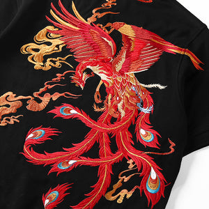 Phoenix Embroidered Short Sleeve Lapel T-Shirt