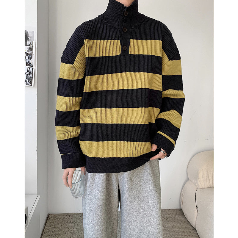 Half Turtleneck Button block Color Sweater