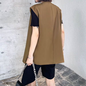 Slanted Button Sleeveless Vest