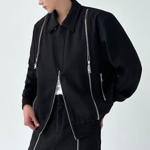 Load image into Gallery viewer, Black Multi-zip Lapel Jacket
