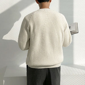 Solid Round Neck Loose Knit Sweater