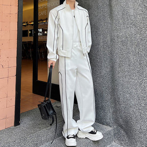 Casual Sports Suit Jacket Wide Leg Pants