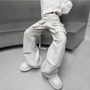 Multi-pocket Ruched Wide-Leg Track Pants