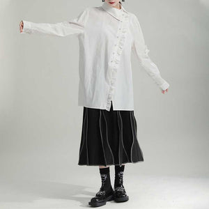 Asymmetric Collar Ruffles Mid Length Shirts