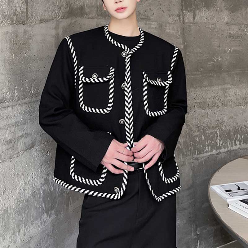 Contrasting Color Panel Web Embellished Coat