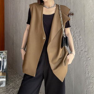 Slanted Button Sleeveless Vest